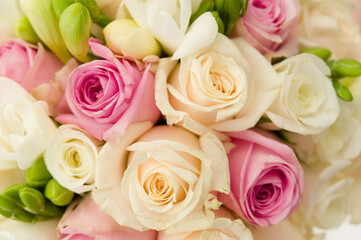 Bouquet of pink and cream roses