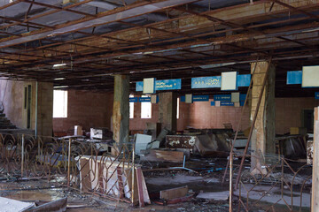 Decaying market place in Pripyat, abandoned after the nuclear explosion in Chernobyl, Ukraine.
