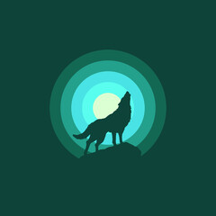 Fototapeta premium The silhouette illustration design of the wolf roars at night Isolated on colorful background. Suitable for landing pages, icons, stickers and posters.