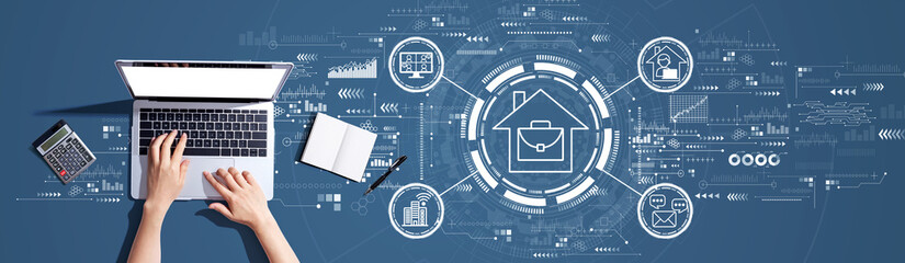 Telework theme with person using a laptop computer