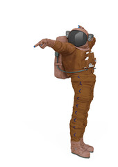 astronaut explorer is pointing like the king of pop on white background