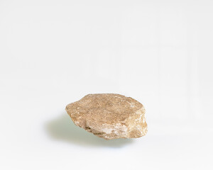 Minimal nature product display. Flying stone pedestal on neutral light background. Concept scene stage showcase for new product, promotion sale, banner, presentation, cosmetic. Horizontal image