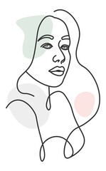 Profile portrait of woman, line art drawing vector