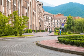 New apartment house residential building outdoor concept. Street and backgrounds.
    
    - Image