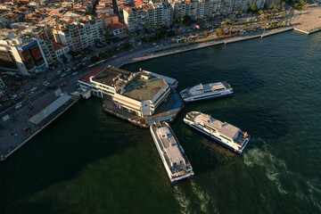 Fototapeta premium Karşıyaka - İzmir - Turkey, 08 April 2022, Karşıyaka ferry port and drone footage.