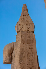 Different columns with hieroglyphs in Karnak temple. Karnak temple is the largest complex in...