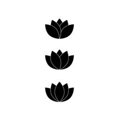 Lotus flower black silhouette icon isolated on white background, illustration.