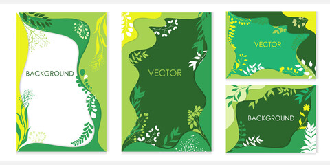 Vector background with plants on a spring theme with place for text. Paper cut background.	