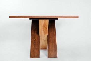 handmade wooden table on a white background with all the details