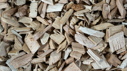 Macro photo of natural wood chips for smoking, ecological mixture