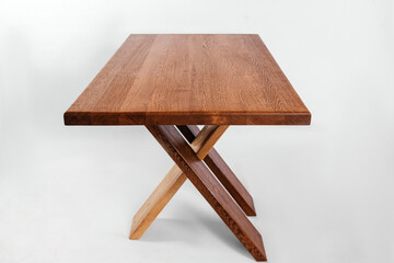 handmade wooden table on a white background with all the details