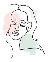 Portrait of woman with closed eyes, abstract line