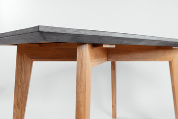 handmade wooden table on a white background with all the details