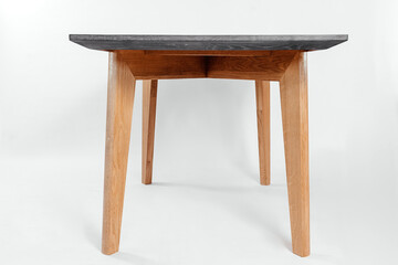 handmade wooden table on a white background with all the details
