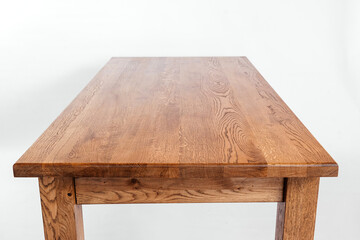 handmade wooden table on a white background with all the details