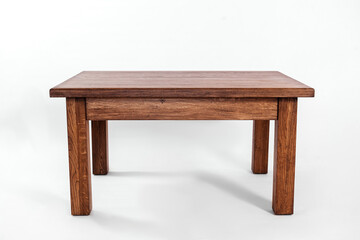 handmade wooden table on a white background with all the details