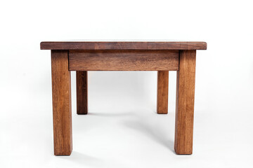 handmade wooden table on a white background with all the details
