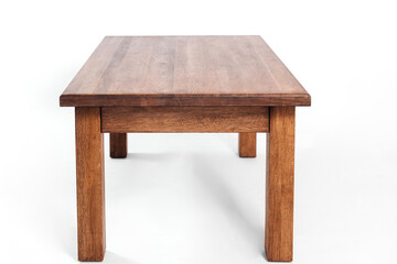 handmade wooden table on a white background with all the details