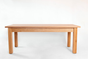 handmade wooden table on a white background with all the details