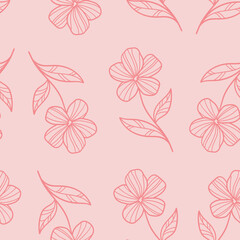 Simple pink floral pattern with vector flower illustrations, background with flowers.