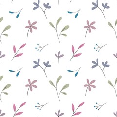 Seamless botanical pattern with delicate flowers and leaves. Pattern for fabric and wrapping paper