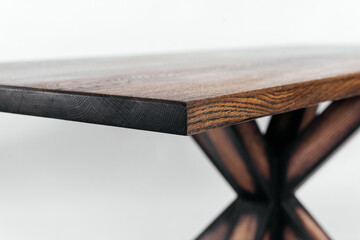 handmade wooden table on a white background with all the details