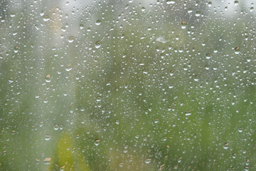 Water droplets on the glass after the rain.