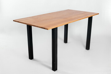 handmade wooden table on a white background with all the details