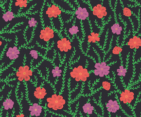 Magic garden seamless pattern, floral illustration.