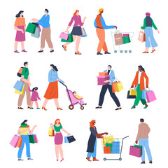 Fototapeta na wymiar Shopping people with bags, hobby or leisure time