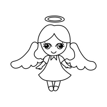Little angel cartoon coloring page illustration vector. For kids coloring book.