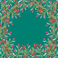 Ilustracja kwiaty rośliny w okręgu na zielonym tle © Monika