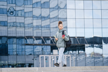 African american teenage student girl happy going to college or school                                