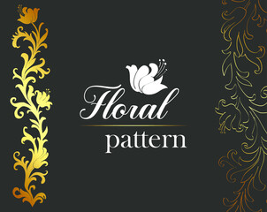 Golden floral pattern. Gold flowers and leaves.  - obrazy, fototapety, plakaty
