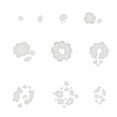 Top view sky clouds set. Vector stock illustration isolated on white chalkboard background for animation comic move graphic design. 