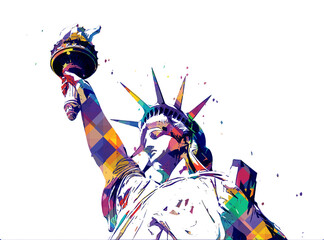 The Statue of Liberty isolated on white background, digital pop art design - obrazy, fototapety, plakaty