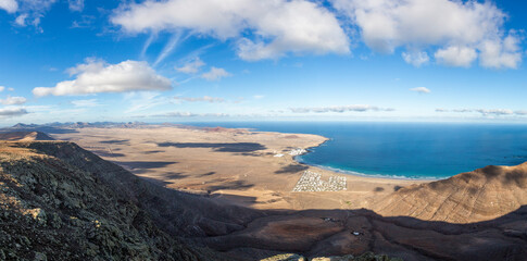 Panorama of El Jable desert and Famara village, Spain