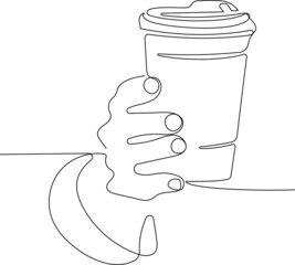 Coffee Business Concept-Female barista making coffee and serving a paper cup of hot coffee in cafe. Hand drawn in thin line style, vector illustrations. Vector illustration
