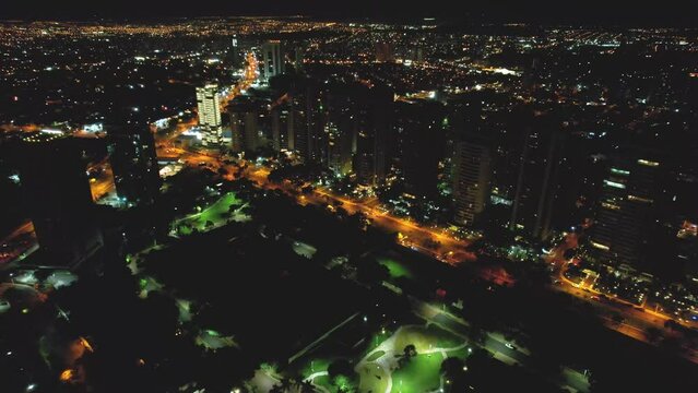 Ribeir&atilde;o Preto  S&atilde;o Paulo  Brazil - April 23, 2022 : Night images of the city of Ribeir&atilde;o Preto. Avenida Jo&atilde;o Fiusa seen from above by drone
