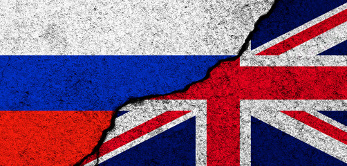 Russia and United Kingdom flags background. Diplomacy and political, conflict and competition, partnership and cooperation concept photo