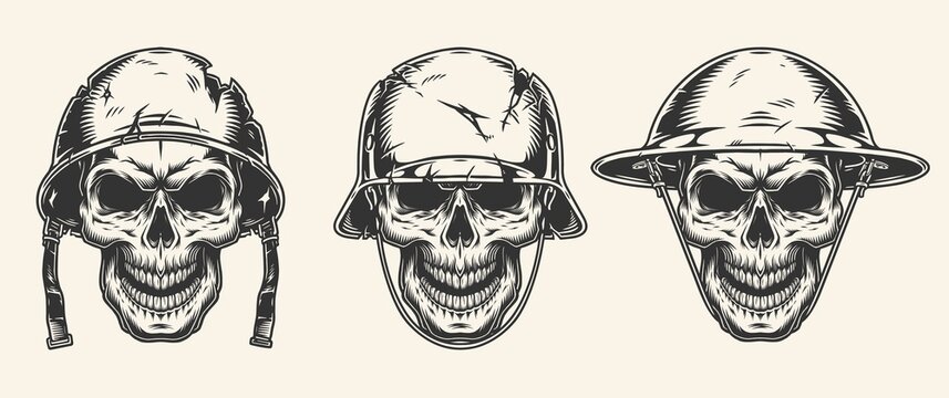 Soldier skulls monochrome label vintage