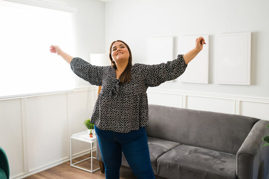 Carefree Big Woman At Her New House