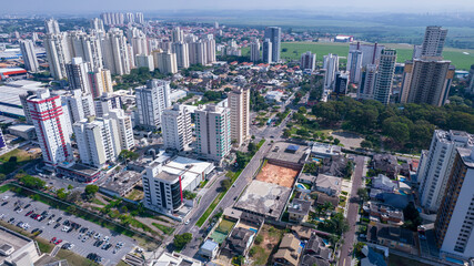 Fototapeta na wymiar Aerial view of Sao Jose dos Campos, Sao Paulo, Brazil. Ulysses Guimaraes Square. With residential buildings in the background