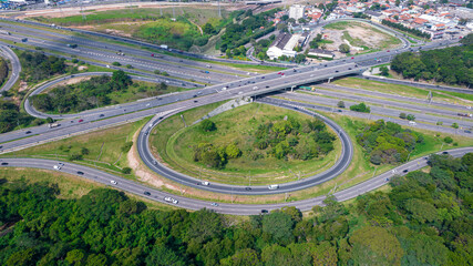 Aerial view of Sao Jose dos Campos, Sao Paulo, Brazil. View of the road interconnection.