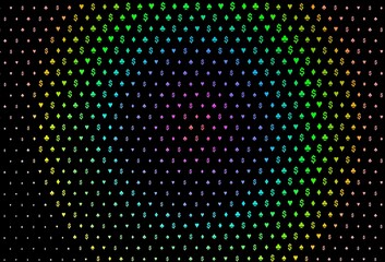 Dark multicolor, rainbow vector pattern with symbol of cards.