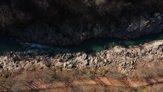 stone banks view from above the river flows