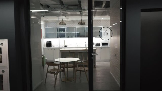 Modern Kitchen Interier in office. Kitchen Cabinets. High quality FullHD footage