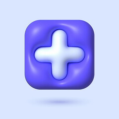 Obraz premium Plus in 3d style on white background. 3d cartoon vector icon. 