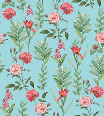 Elegance Seamless Pattern with Botanical Motifs / Vintage Botanical Atlas Style Pattern