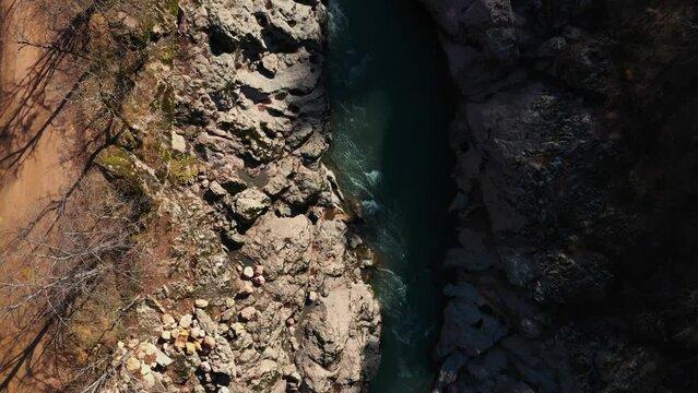 stone banks view from above the river flows